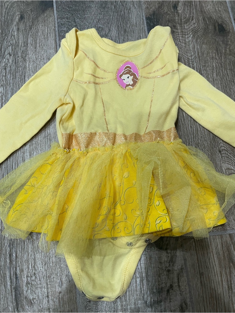Disney Yellow Princess Belle Tutu Bodysuit with Gold Accents